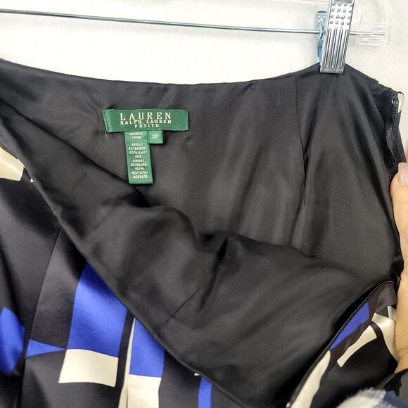 Lauren Ralph Lauren Petite Abstract Pleated Silk Skirt 12P Black Blue Beige - Picture 4 of 9